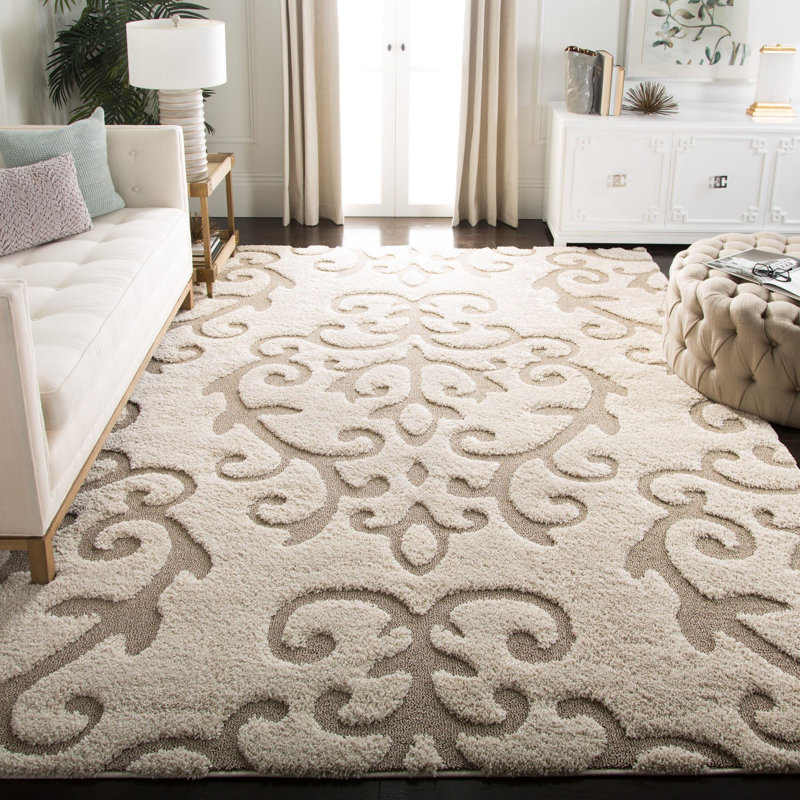 Astoria Grand Blaris Damask Shag Cream/Beige Area Rug & Reviews